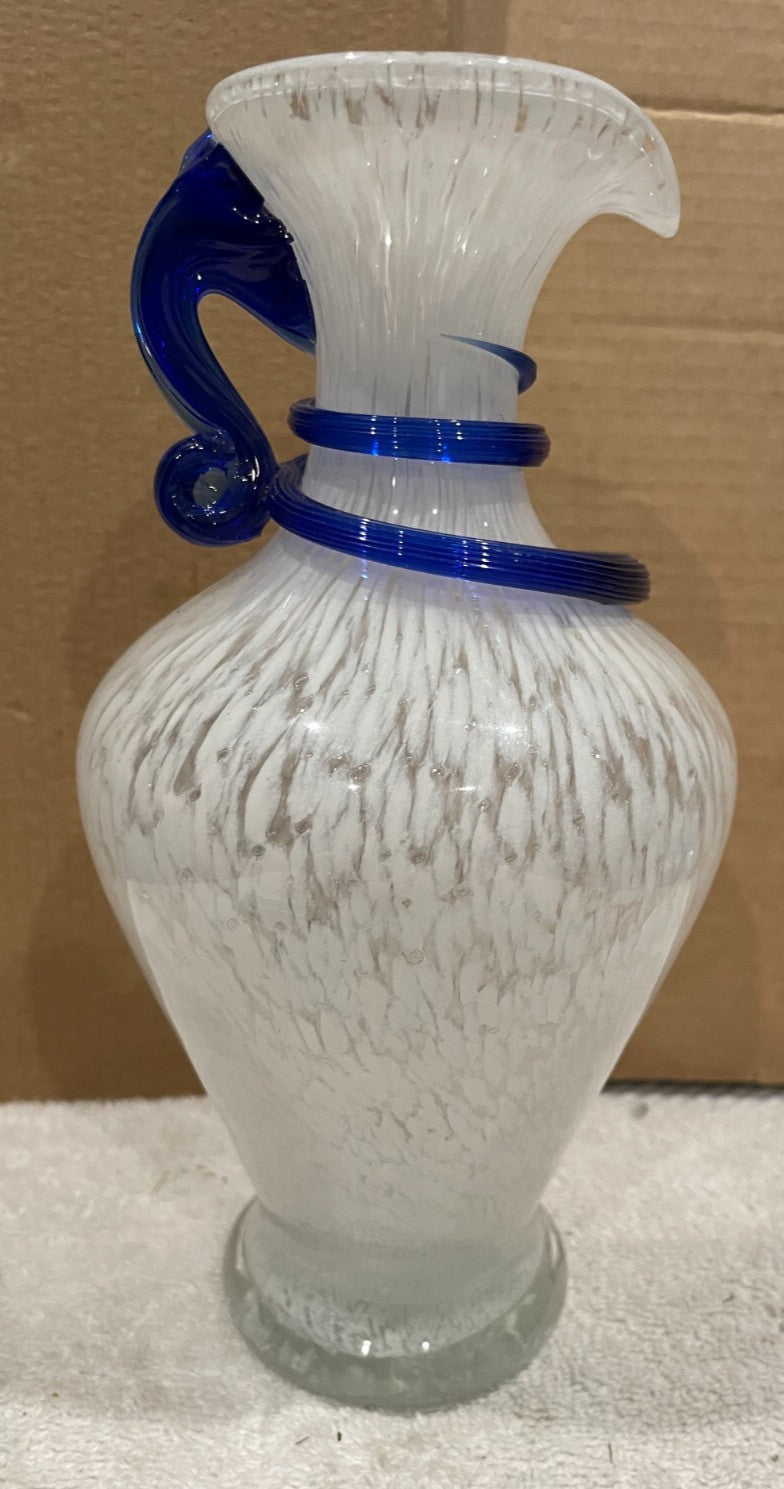 VINTAGE ARTE MURANO SILVESTRI CRISTAL - ITALY CRYSTAL HANDLED VASE COLBALT BLUE