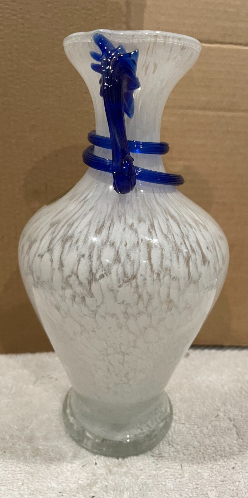 VINTAGE ARTE MURANO SILVESTRI CRISTAL - ITALY CRYSTAL HANDLED VASE COLBALT BLUE