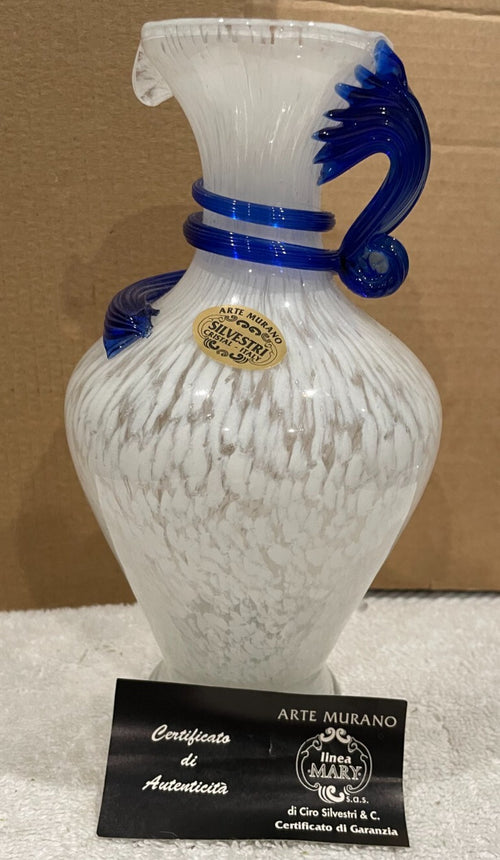 VINTAGE ARTE MURANO SILVESTRI CRISTAL - ITALY CRYSTAL HANDLED VASE COLBALT BLUE